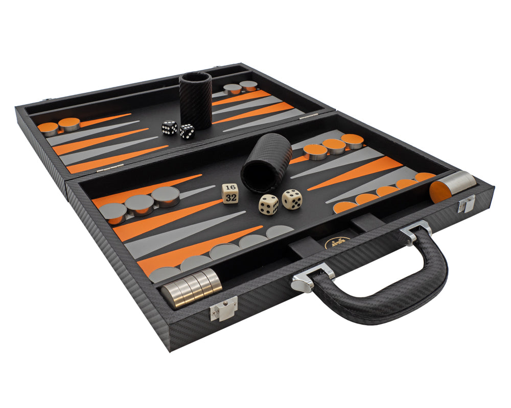 Italfama Opvouwbare Kunstleren Backgammon Set in Zwart en Oranje