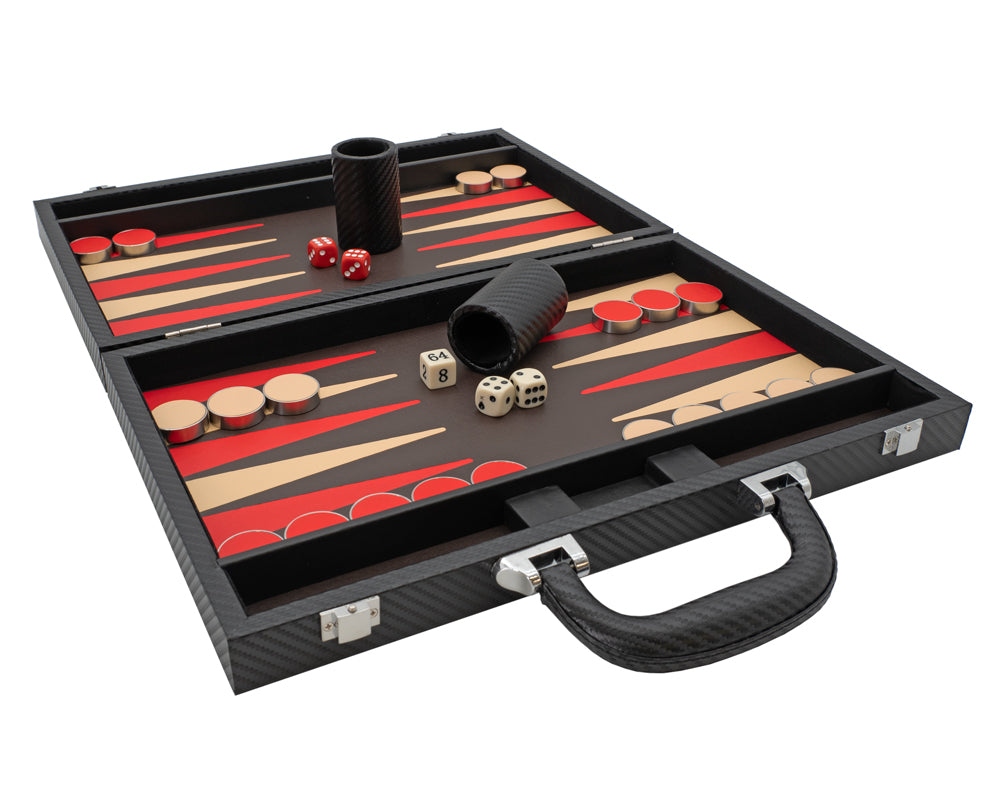 Italfama Opvouwbare Backgammon Set van Imitatieleer in Zwart en Rood