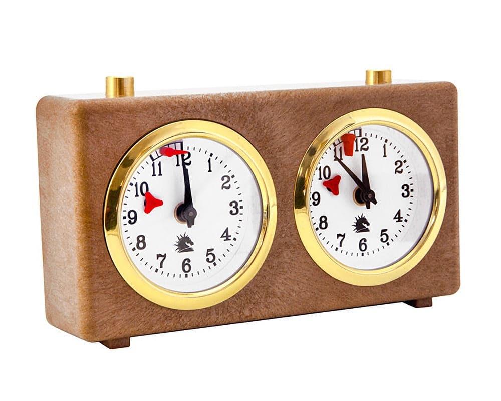 Turnier Chess Clock - Standard, wooden chess timer with two dials and gold accents, strong and robust, great quality and value for money
