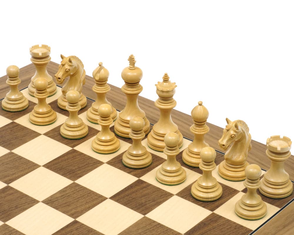 The Garvi Ebony and Walnut Luxury Chess Set featuring Staunton design chessmen and a 19-inch Spanish board.