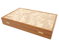 Luxe Backgammon-set van olijfhoutburl door Manopoulos, met houten Backgammon-bekers