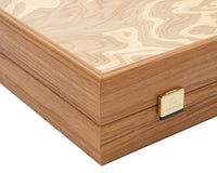 Luxe Backgammon-set van olijfhoutburl door Manopoulos, met houten Backgammon-bekers