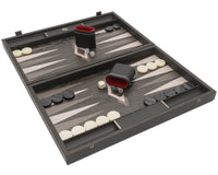 Manopoulos ebbenhout- en grijs eiken luxe Backgammon-set met deluxe vinyl Backgammon-bekers