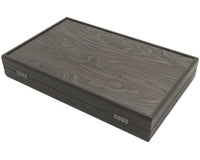 Manopoulos ebbenhout- en grijs eiken luxe Backgammon-set met deluxe vinyl Backgammon-bekers