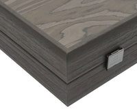 Manopoulos ebbenhout- en grijs eiken luxe Backgammon-set met deluxe vinyl Backgammon-bekers