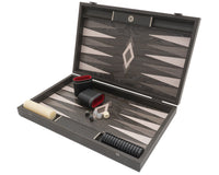Manopoulos ebbenhout- en grijs eiken luxe Backgammon-set met deluxe vinyl Backgammon-bekers
