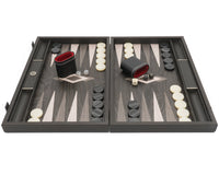 Manopoulos ebbenhout- en grijs eiken luxe Backgammon-set met deluxe vinyl Backgammon-bekers