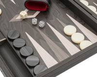 Manopoulos ebbenhout- en grijs eiken luxe Backgammon-set met deluxe vinyl Backgammon-bekers