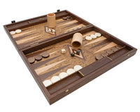 De Manopoulos Luxe Walnut Burl- en Wenge Backgammon-set met luxe Backgammon-bekers