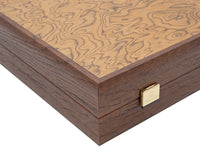 De Manopoulos Luxe Walnut Burl- en Wenge Backgammon-set met luxe Backgammon-bekers