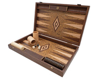 De Manopoulos Luxe Walnut Burl- en Wenge Backgammon-set met luxe Backgammon-bekers