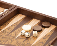 De Manopoulos Luxe Walnut Burl- en Wenge Backgammon-set met luxe Backgammon-bekers