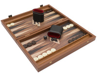 De Manopoulos Walnoot Zwart en Eiken Club Compact Backgammon Set met Vinyl Deluxe Bekers