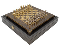 Manopoulos Griekse Romeinse Leger Metalen Schaakset met Houten Koffer - KLEIN