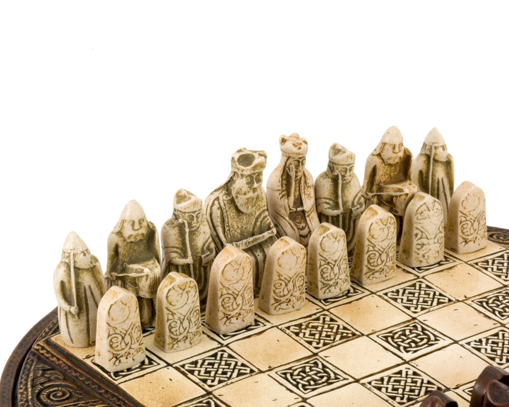 Isle Of Lewis Compact Celtic Chess Set with Miniature Chessmen and Stoneware Board