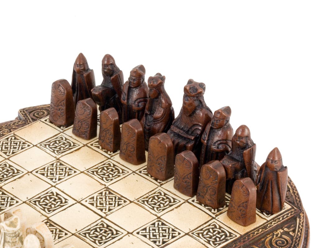 Isle Of Lewis Compact Celtic Chess Set with Intricate Stoneware Board and Case