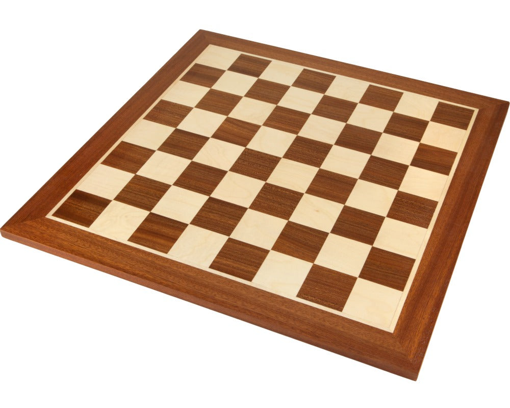 19 Inch Inlaid Mahogany Chess Board with Maple, designed for luxury and competition Staunton chess sets.