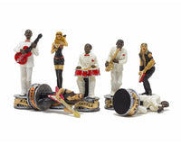 Jazzband vs Rocksterren – handgeschilderde thematische schaakstukken door Italfama