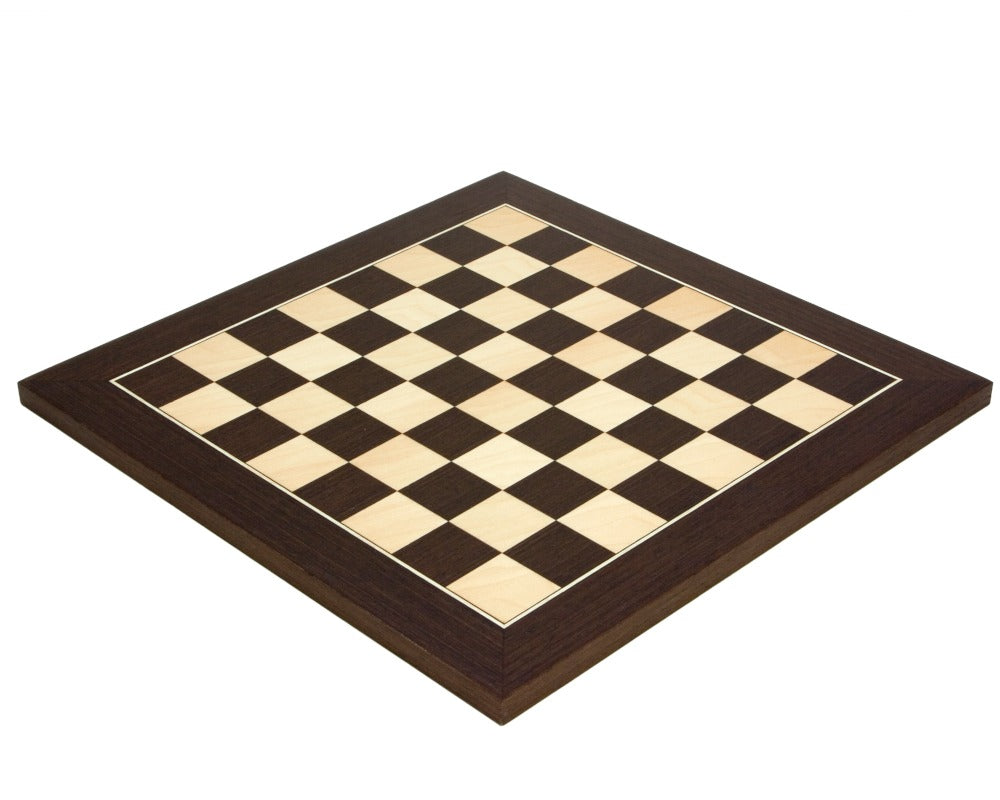 13.75 Inch Wenge and Maple Deluxe Chess Board by Rechapados Ferrer, featuring 1.37 inch playing squares, crafted in Spain.