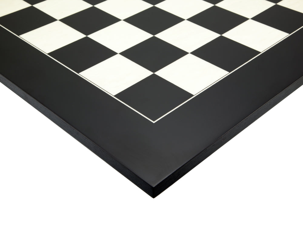 23.6 inch matt black and maple deluxe chess board detail, high grade veneer construction, crafted in Spain by Rechapados Ferrer S.A.