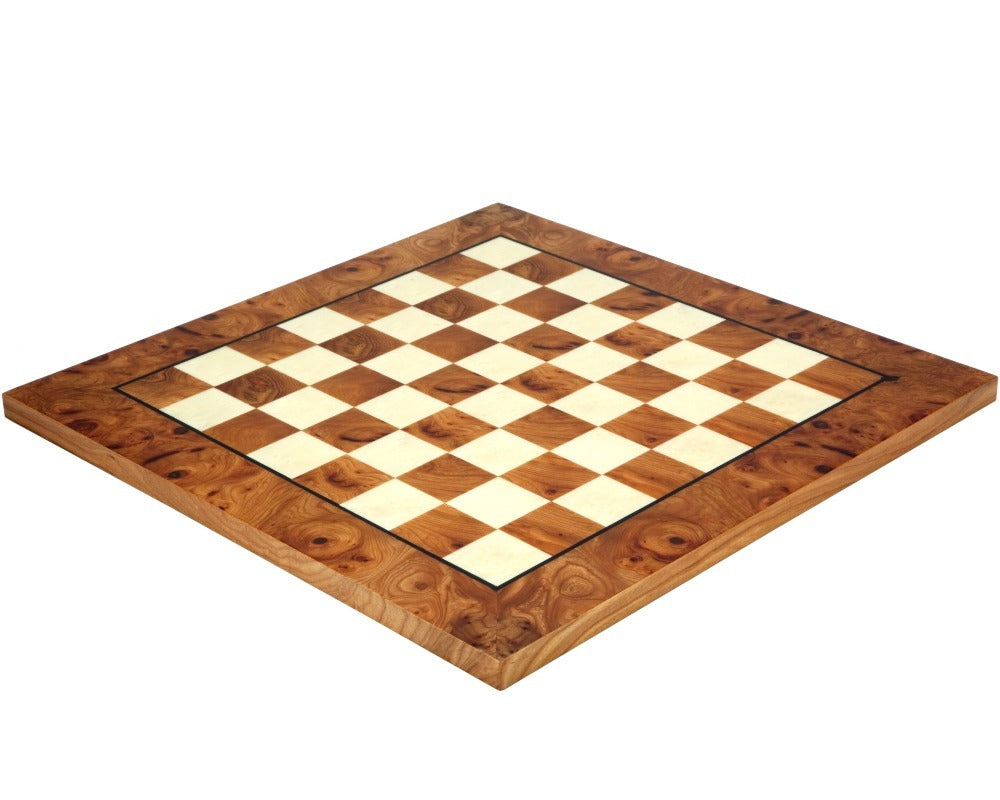 16.75 inch luxury chess board crafted in Italy with outstanding quality briarwood and elm, featuring 1.55 inch playing squares.