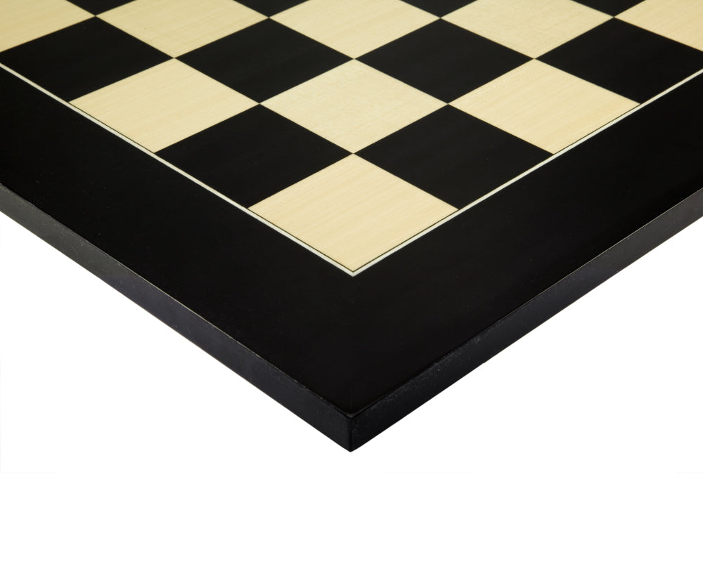 23.6 Inch deluxe chess board with gloss black anegre and maple squares, crafted in Spain by Rechapados Ferrer S.A.