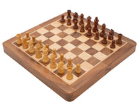 Deluxe opvouwbare hardhouten reisschaakset 25 cm met magnetische schaakstukken