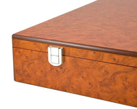 Luxe opbergkist voor schaakstukken van wortelhout burl met compartimenten, 43 cm