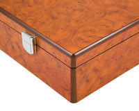Luxe opbergkist voor schaakstukken van wortelhout burl met compartimenten, 43 cm