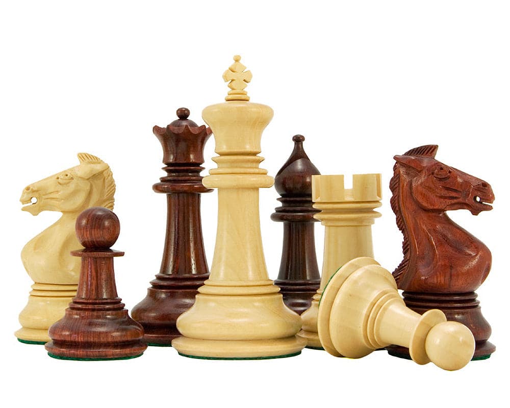 Madrid Series Rosewood Luxury Chess Pieces 4 Inches with elegant carving and weighted for perfect balance. Ideal for 23-inch board.