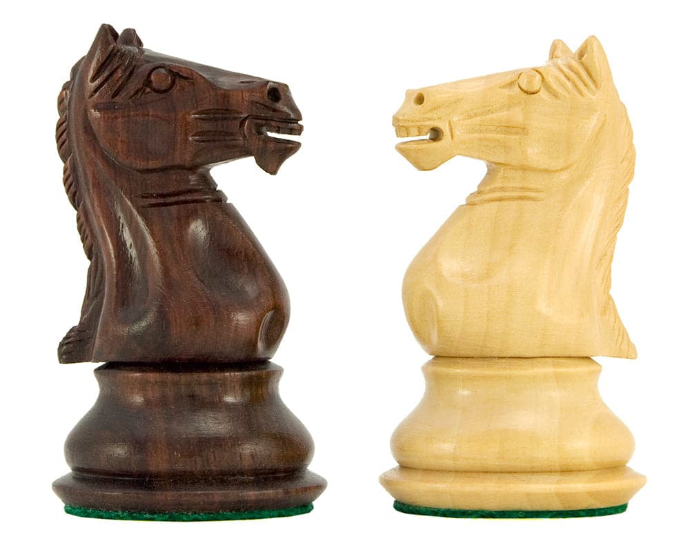 Sentinel Series Rosewood Staunton chess knights in dark and light wood finish - 4 inch chess pieces with exquisite craftsmanship.