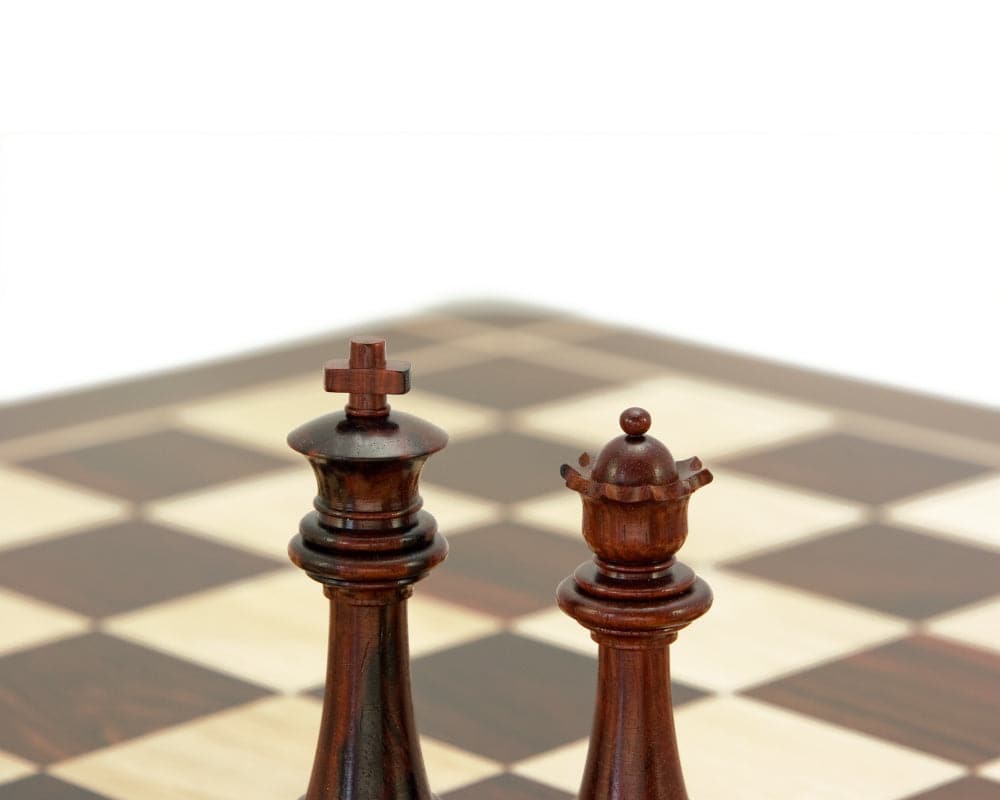 Templar Series Rosewood and Boxwood Luxury Chess Pieces on Chessboard