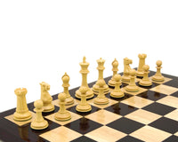 Old English Elite Series Ebony Staunton chess pieces setup on a chessboard.
