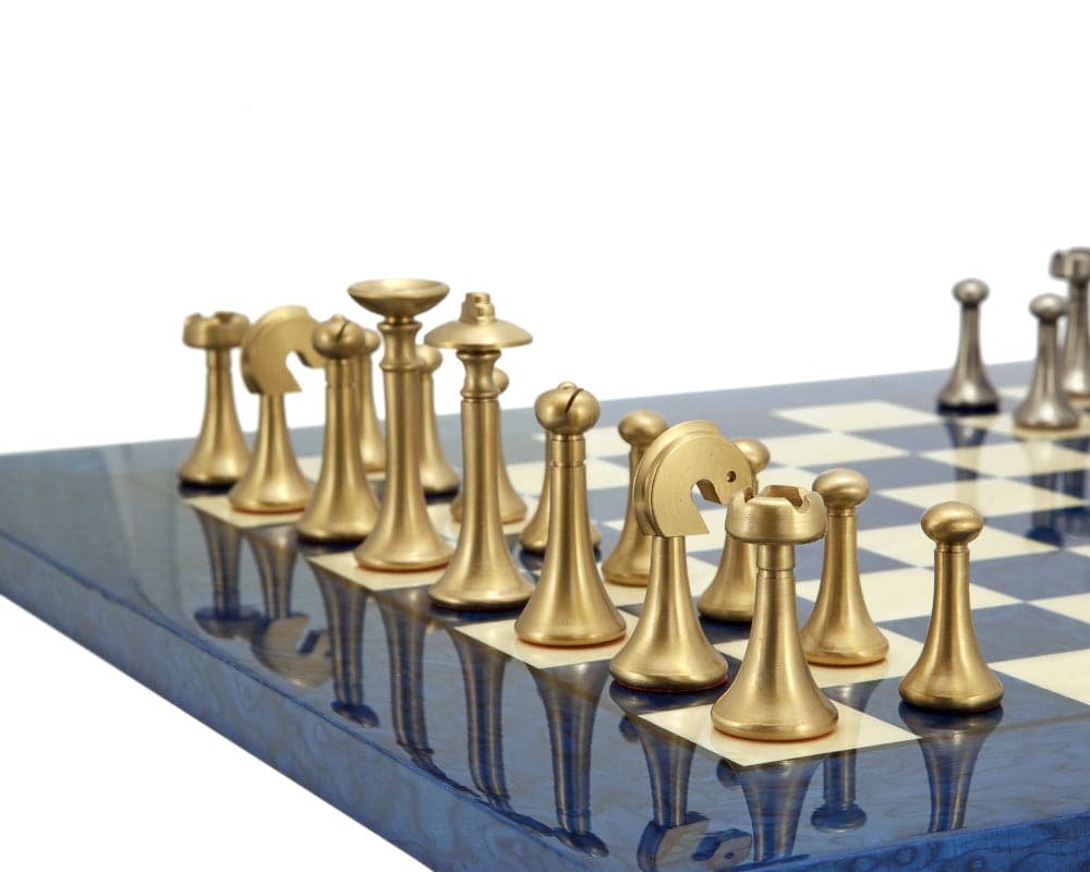 Metropolis Series 2.75 Inch Brass and Nickel Chess Pieces on a 17 Inch Board