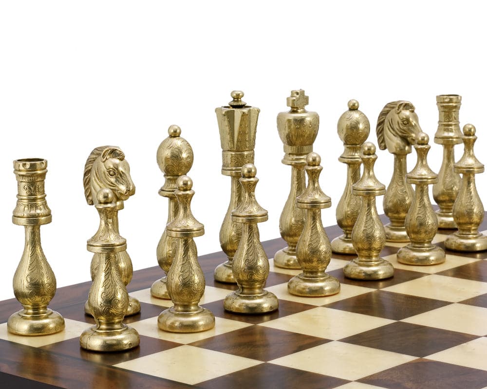 Maghreb Brass and Nickel Chess Pieces with Filigree Detail on Chessboard - 4 Inch Weighted for Balance, Perfect for 19 or 20 Inch Board