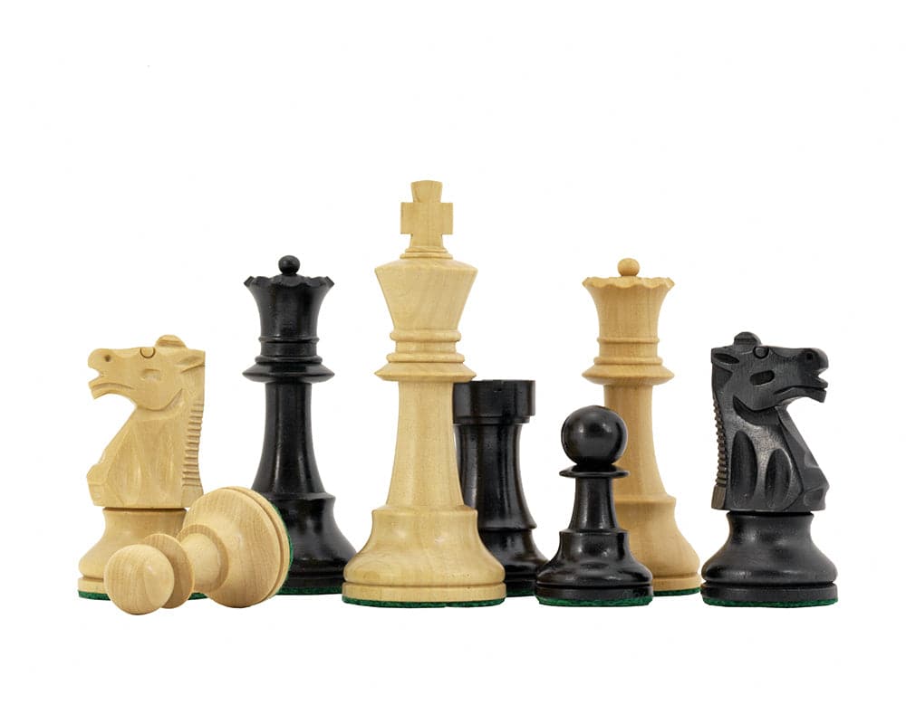 Conquest Series Ebonised Chess Pieces - Traditionally Staunton, hand turned, weighted, and felted wooden set with 4-inch king.