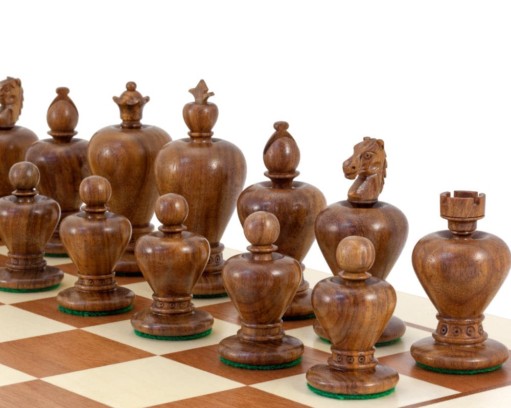 Apple Series golden rosewood carved chessmen with 3.5 inch king on chessboard