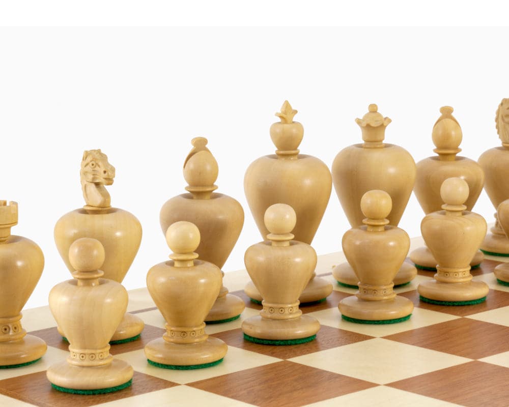 Golden Rosewood Carved Chessmen from Apple Series on Chess Board