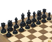 The Garvi Ebony Chessmen 4 Inches on a 23-inch board, distinctively Staunton with Mughal influence, expertly crafted and weighted for perfect balance.