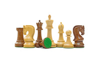 Leningrad Series Acacia Chess Men, 4 inch Staunton design with weighted pieces and billiard cloth bases.
