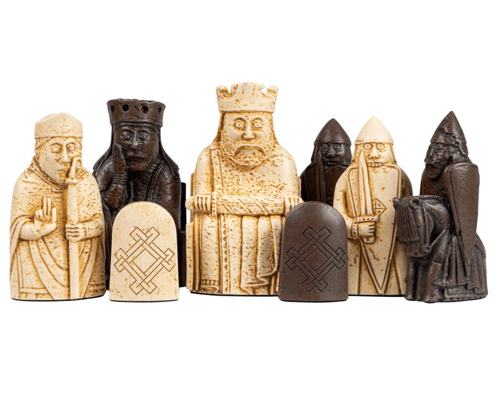 Official Isle of Lewis chessmen set by Regency Chess, handmade in the UK with crushed stone resin for an authentic look and feel