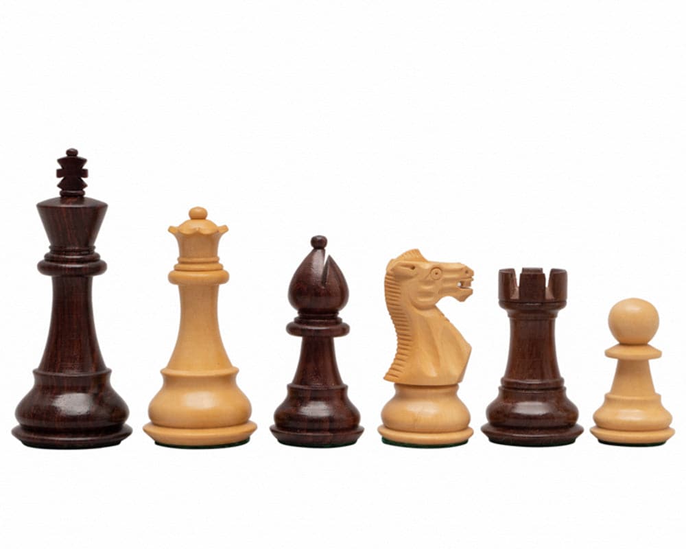 3.5 Inch Classic Staunton Rosewood Chessmen, high-quality and traditional design, weighted and felted, featuring king, queen, bishop, knight, rook, and pawn.