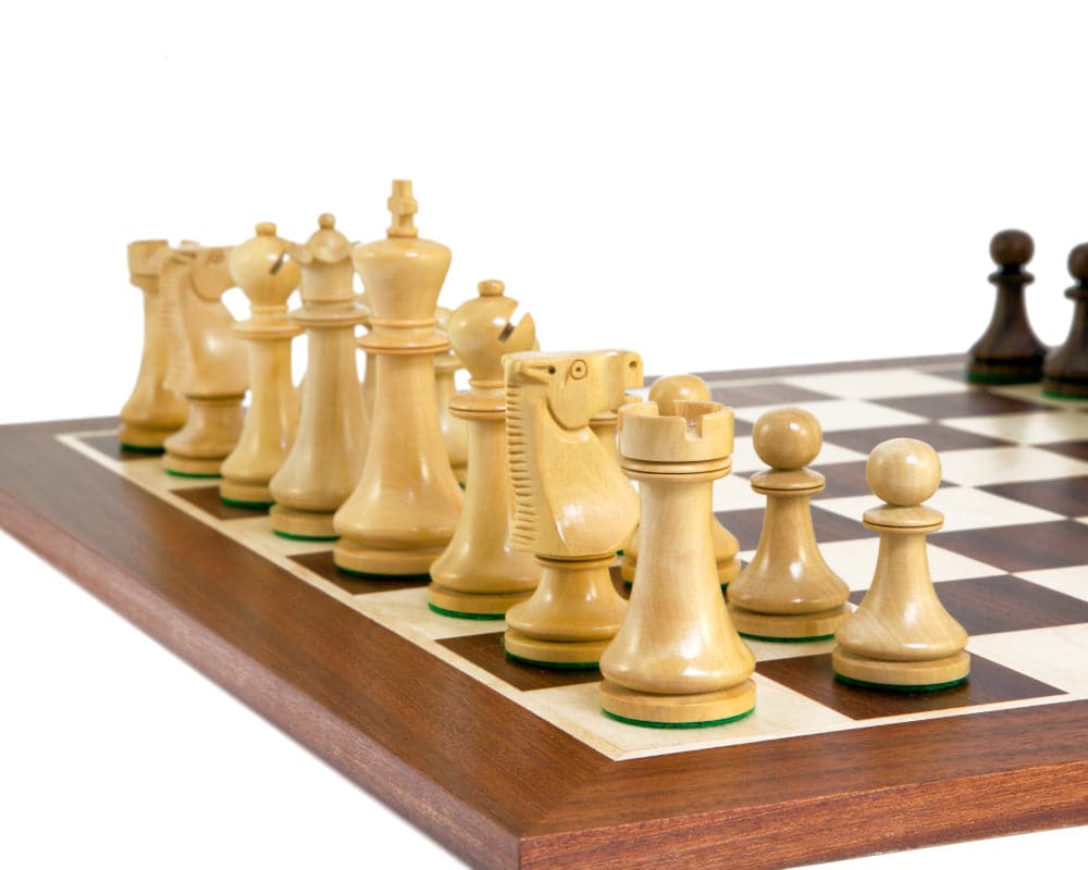 Pioneer Golden Rosewood Chessmen 3.75 Inches on a chessboard showing superb quality and hand-turned design