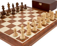 Down Head Grand Sheesham Championship Chess Set with 3.25 inch King, wooden polished chess board, and storage box