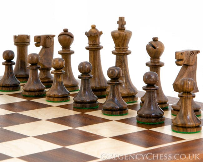 Pioneer Sheesham and Mahogany Staunton Chess Set with Golden Rosewood and Boxwood Hand-Turned Chess Pieces on European Inlaid Chess Board