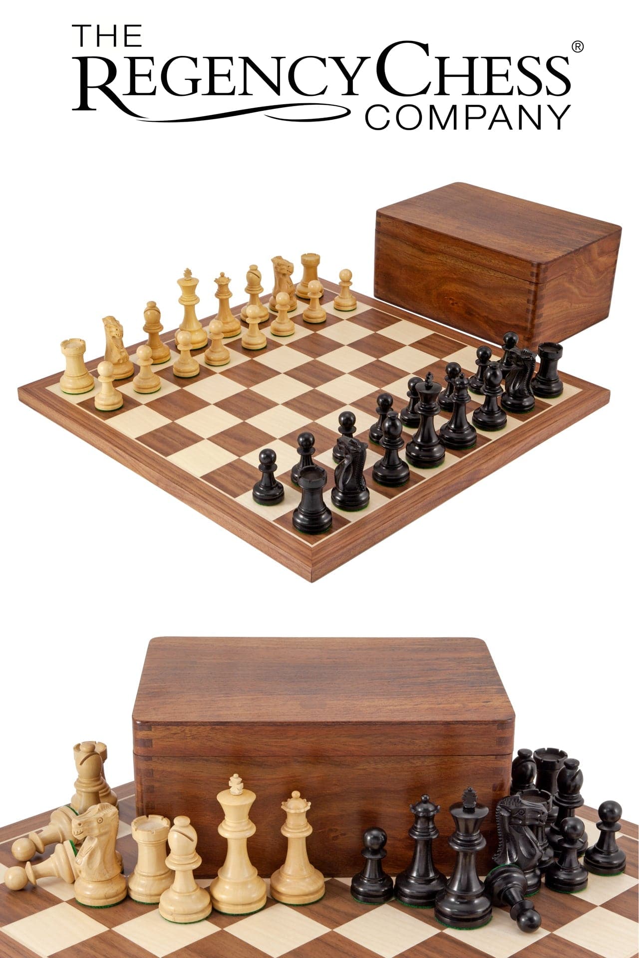 Supreme Ebony Tournament Chess Set with Walnut and Maple board from The Regency Chess Company