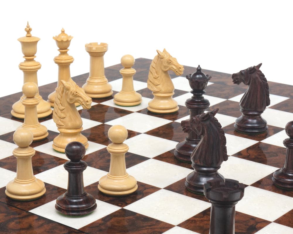 Classic Staunton Rosewood & Dark Walnut Chess Set with hand-painted pieces on erable and elm wood chessboard