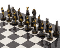 Luxe, houtskoolkleurige, met de hand beschilderde Schaakset met Oud-Egypte-thema van Italfama