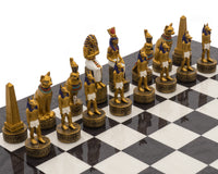 Luxe, houtskoolkleurige, met de hand beschilderde Schaakset met Oud-Egypte-thema van Italfama