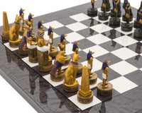 Luxe, houtskoolkleurige, met de hand beschilderde Schaakset met Oud-Egypte-thema van Italfama